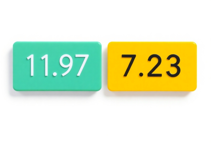 what is the difference between 11.97 and 7.23